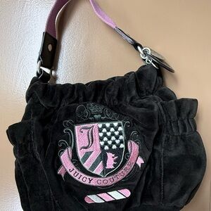 Juicy Couture Black Velvet Bag with Pink Crest
